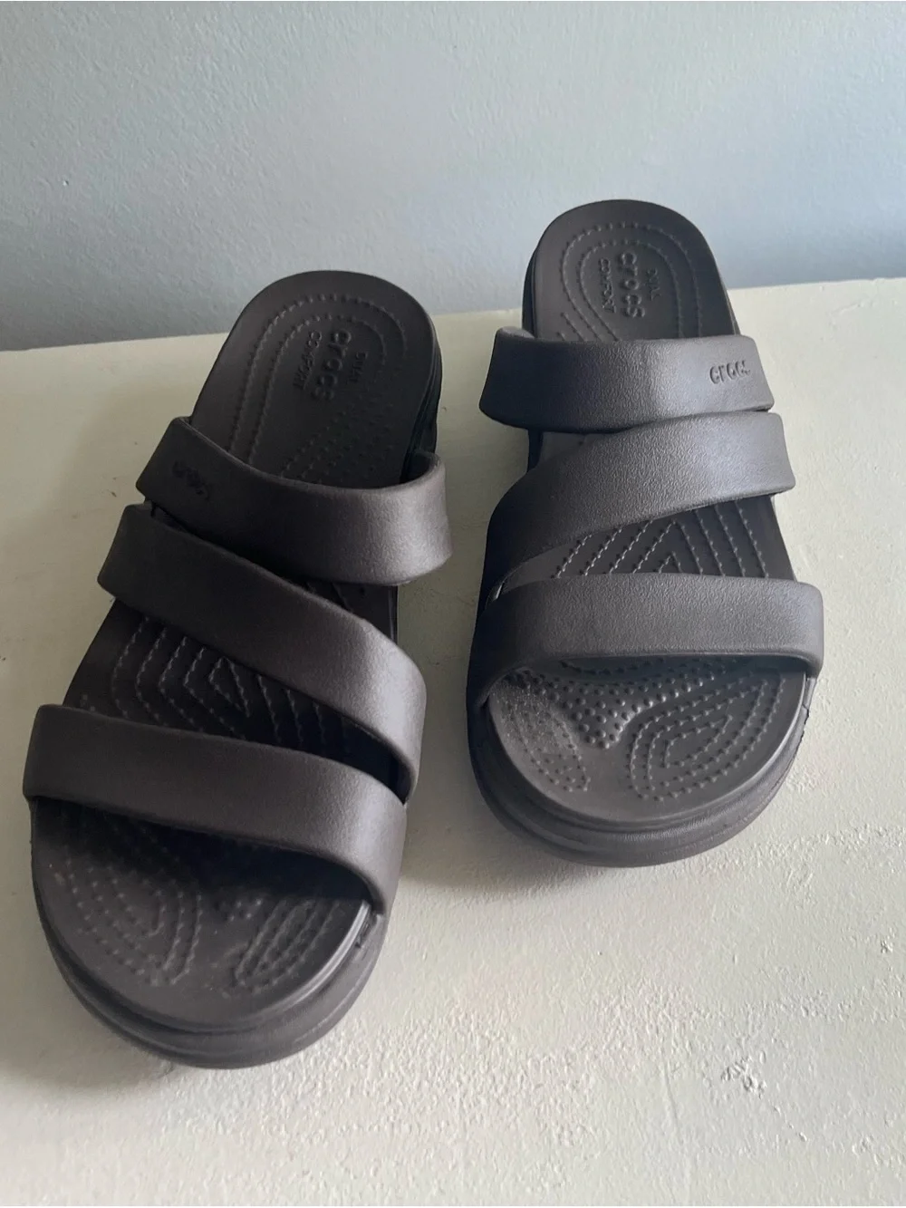 CROCS Brown Triple-Strap Slide Sandals